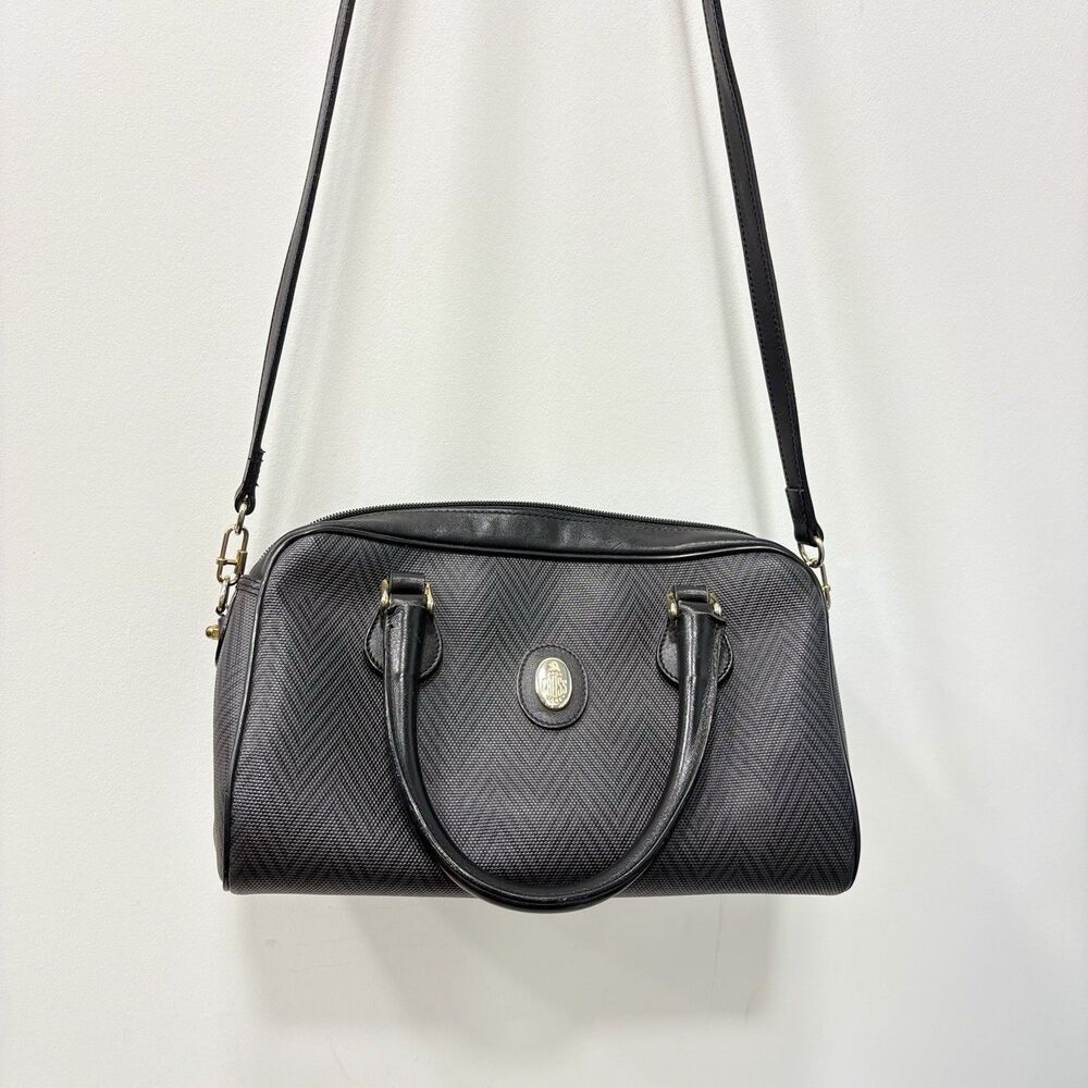 Vintage Mark Cross Crossbody Bag – Black Monogram Canvas & Leather Trim.